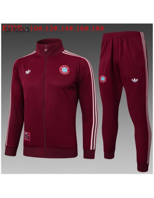 Survetement Bayern Munich 2025/26 Dark Red Long Zipper - Enfants