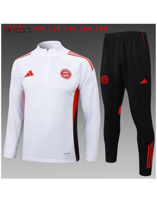 Survetement Bayern Munich 2025/26 White Half Zipper - Enfants