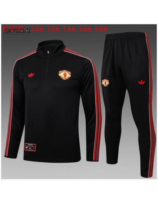 Survetement Manchester United 2025/26 Black Half Zipper - Enfants