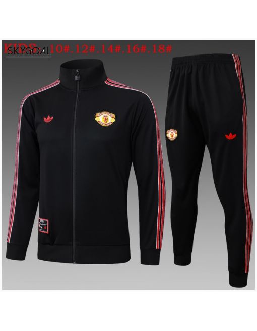 Survetement Manchester United 2025/26 Black Long Zipper - Enfants