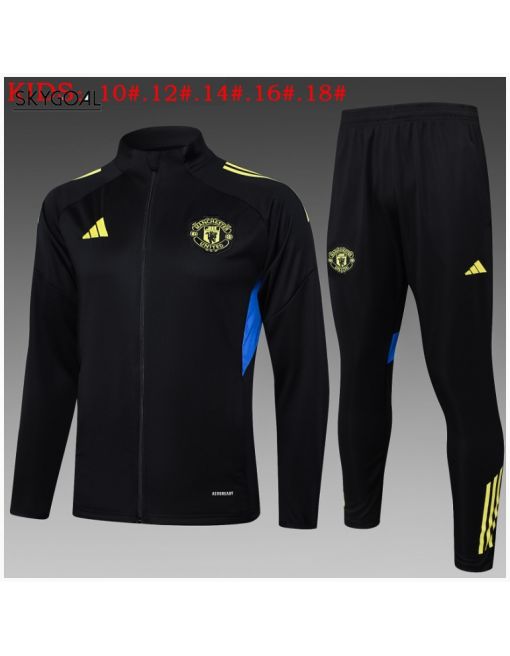 Survetement Manchester United 2025/26 Black With Yellow Long Zipper - Enfants