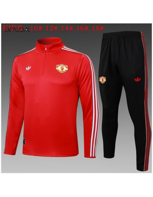 Survetement Manchester United 2025/26 Red Half Zipper - Enfants