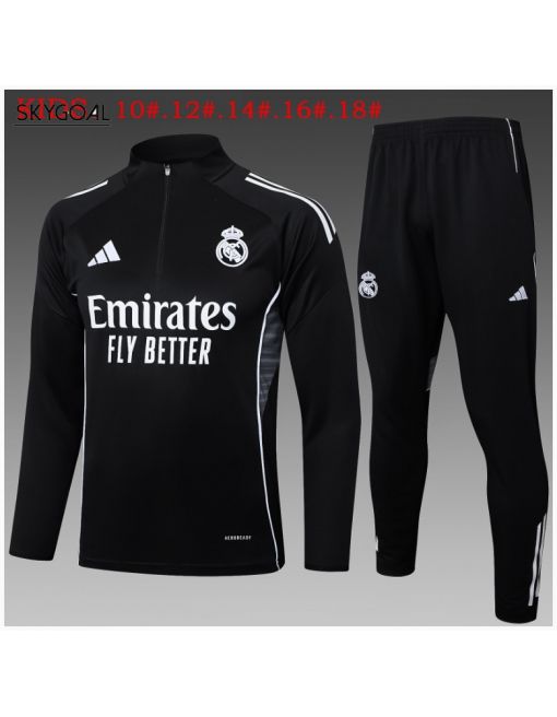 Survetement Real Madrid 2025/26 Black Half Zipper - Enfants