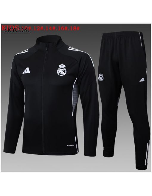 Survetement Real Madrid 2025/26 Black Long Zipper - Enfants
