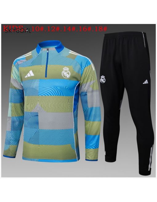 Survetement Real Madrid 2025/26 Bule With Green Half Zipper - Enfants