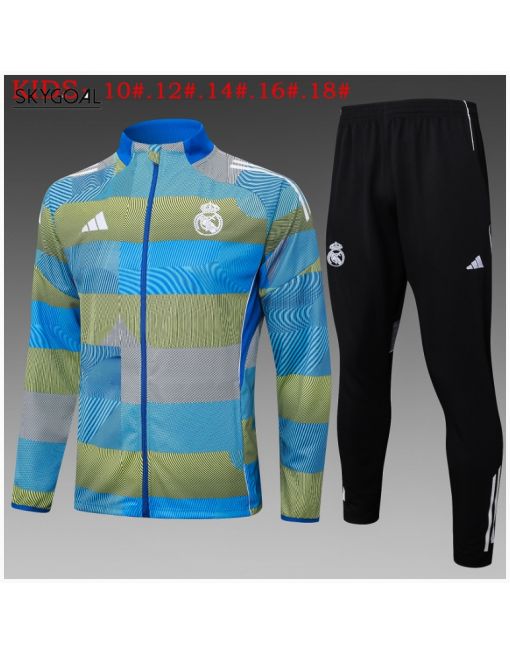 Survetement Real Madrid 2025/26 Bule With Green Long Zipper - Enfants