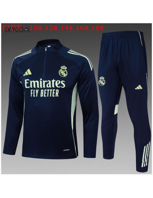 Survetement Real Madrid 2025/26 Dark Bule Half Zipper - Enfants