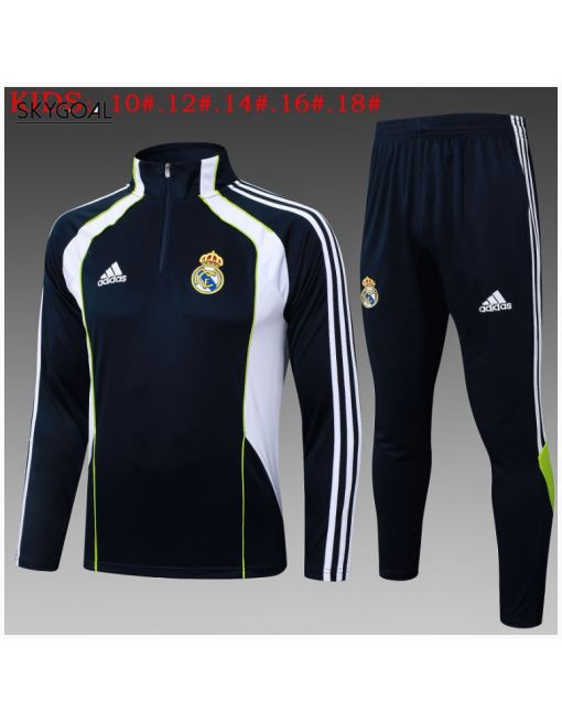 Survetement Real Madrid 2025/26 Dark Bule With White Half Zipper - Enfants