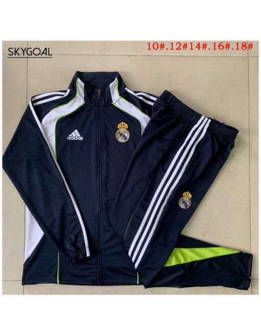 Survetement Real Madrid 2025/26 Dark Bule With White Long Zipper - Enfants