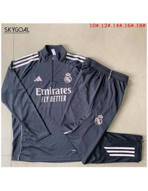 Survetement Real Madrid 2025/26 Gray Half Zipper - Enfants