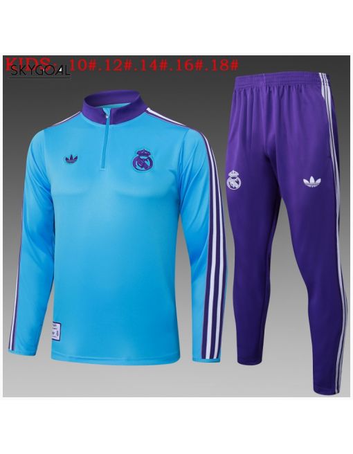 Survetement Real Madrid 2025/26 Light Bule Half Zipper - Enfants