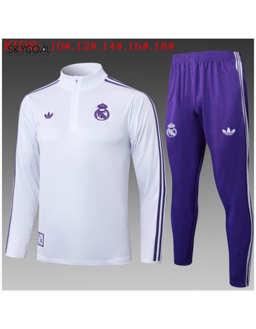 Survetement Real Madrid 2025/26 Retro White Half Zipper - Enfants