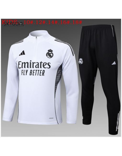 Survetement Real Madrid 2025/26 White Half Zipper - Enfants