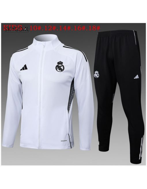 Survetement Real Madrid 2025/26 White Long Zipper - Enfants