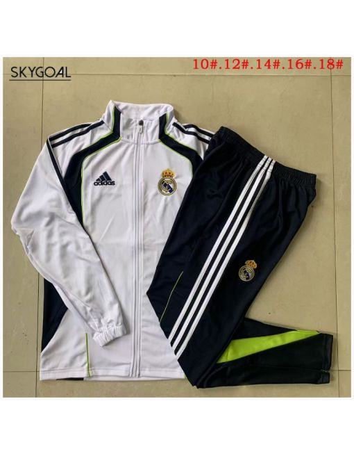 Survetement Real Madrid 2025/26 White With Dark Bule Long Zipper - Enfants