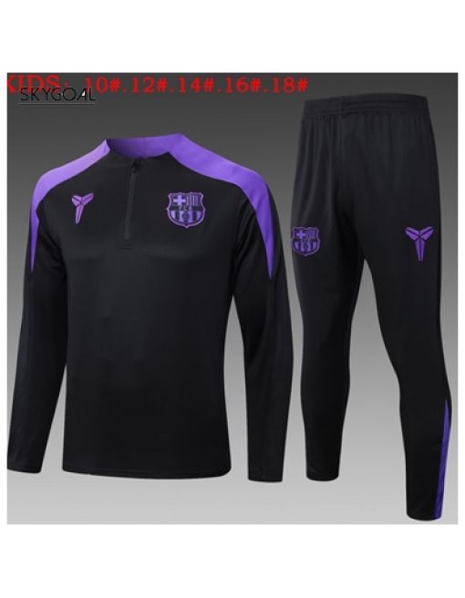 Survetement Fc Barcelona 2025/26 Black Half Zipper - Enfants