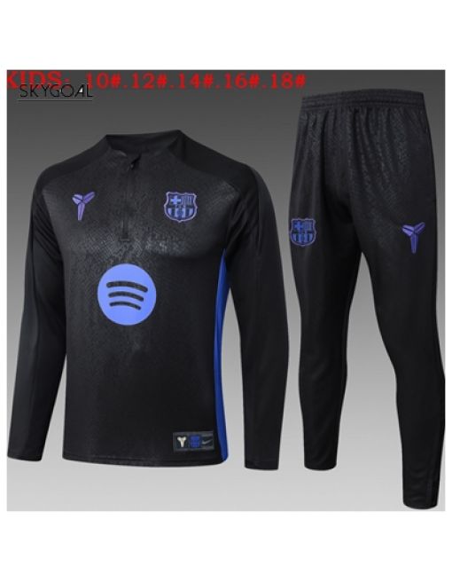 Survetement Fc Barcelona 2025/26 Black Ii Half Zipper - Enfants